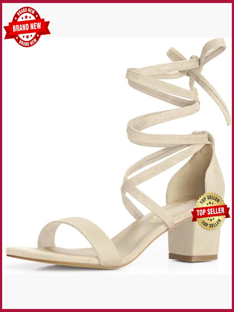 Lace Up Open Toe Mid Chunky Heel Sandals